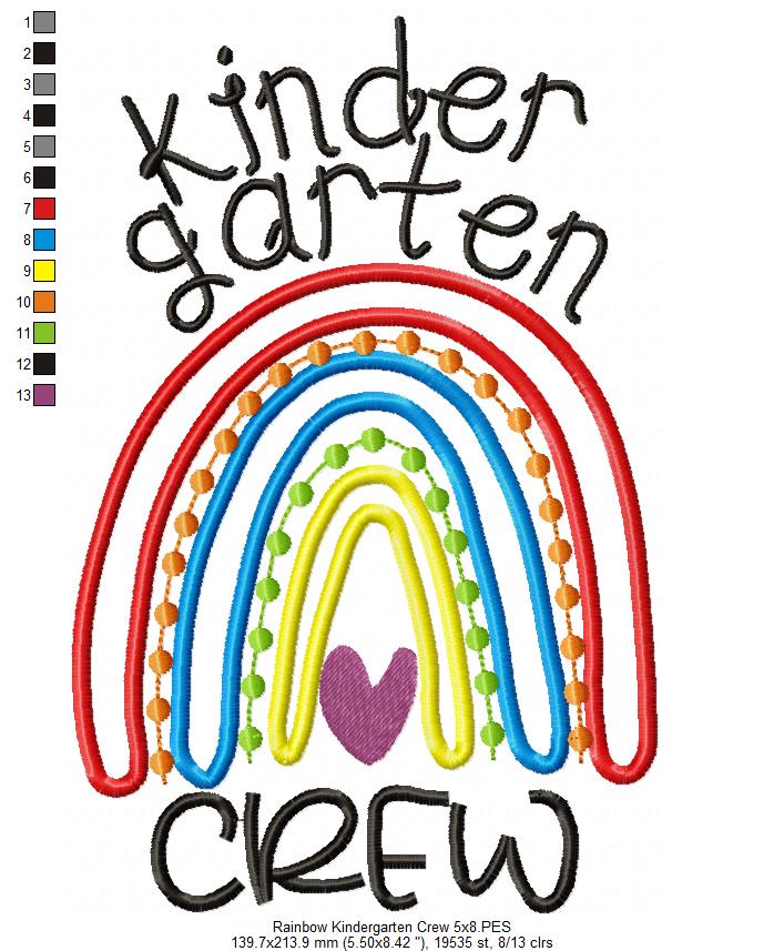 Rainbow Kindergarten Crew - Satin and Bean Stitch Applique - Set of 2 designs