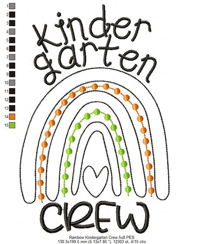 Rainbow Kindergarten Crew - Satin and Bean Stitch Applique - Set of 2 designs