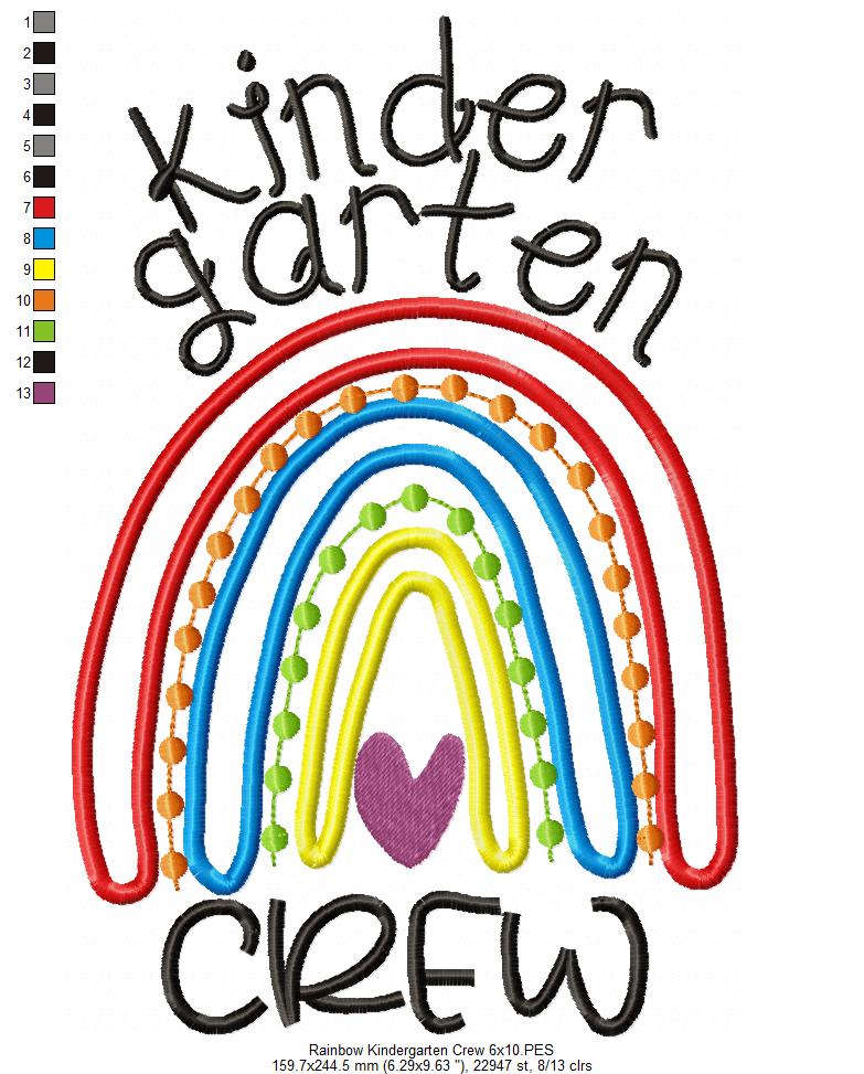 Rainbow Kindergarten Crew - Satin and Bean Stitch Applique - Set of 2 designs