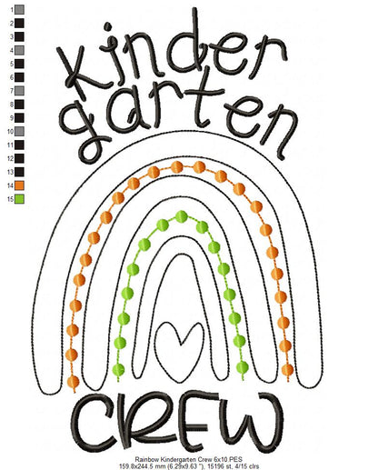 Rainbow Kindergarten Crew - Satin and Bean Stitch Applique - Set of 2 designs