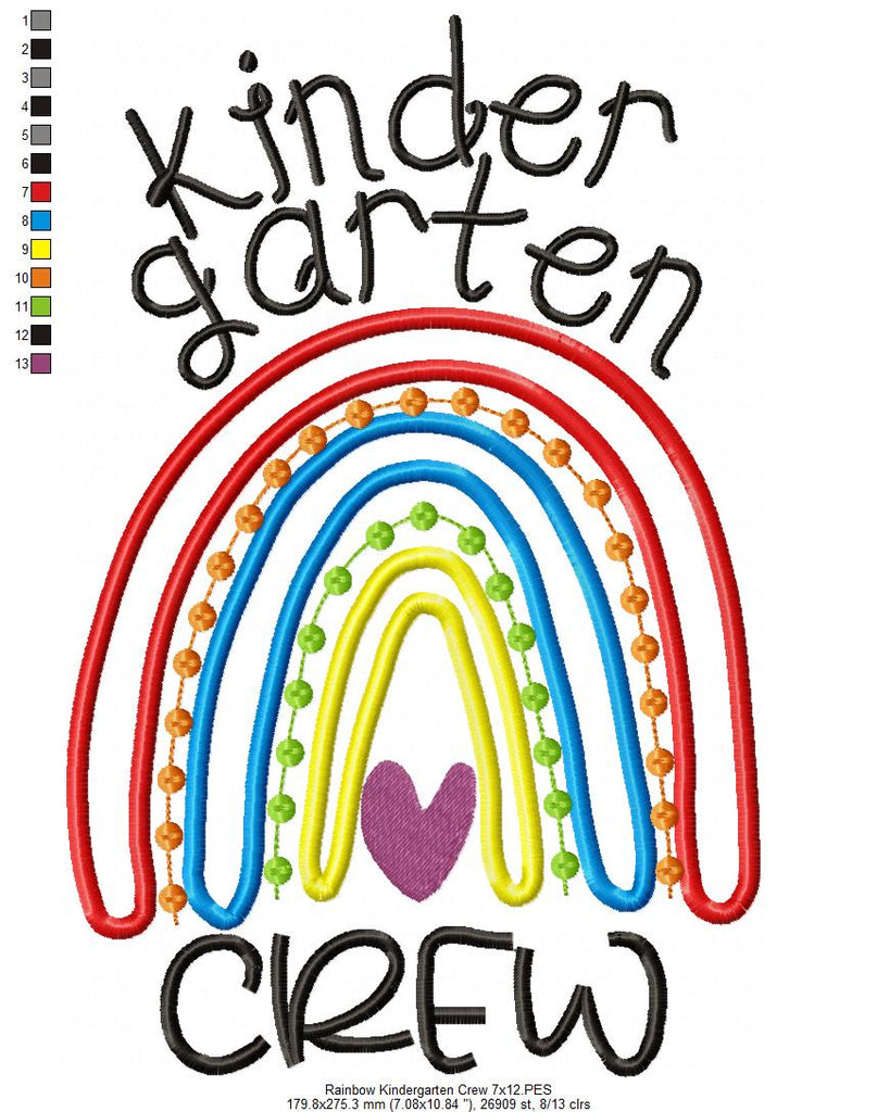 Rainbow Kindergarten Crew - Satin and Bean Stitch Applique - Set of 2 designs