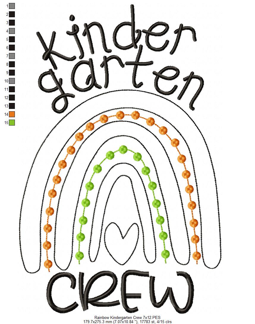 Rainbow Kindergarten Crew - Satin and Bean Stitch Applique - Set of 2 designs