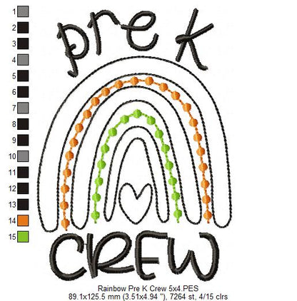Rainbow Pre K Crew - Satin Applique and Bean Stitch Applique - Set of 2 designs