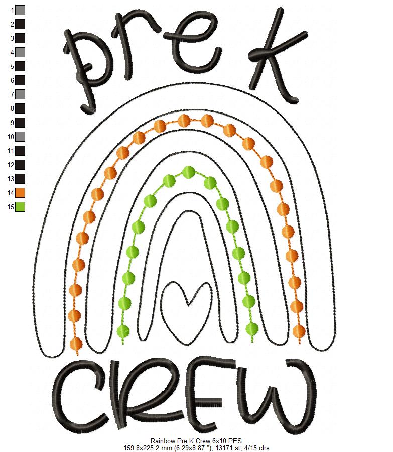 Rainbow Pre K Crew - Satin Applique and Bean Stitch Applique - Set of 2 designs