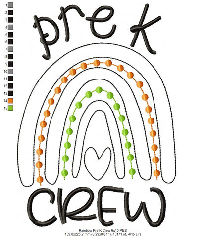 Rainbow Pre K Crew - Satin Applique and Bean Stitch Applique - Set of 2 designs