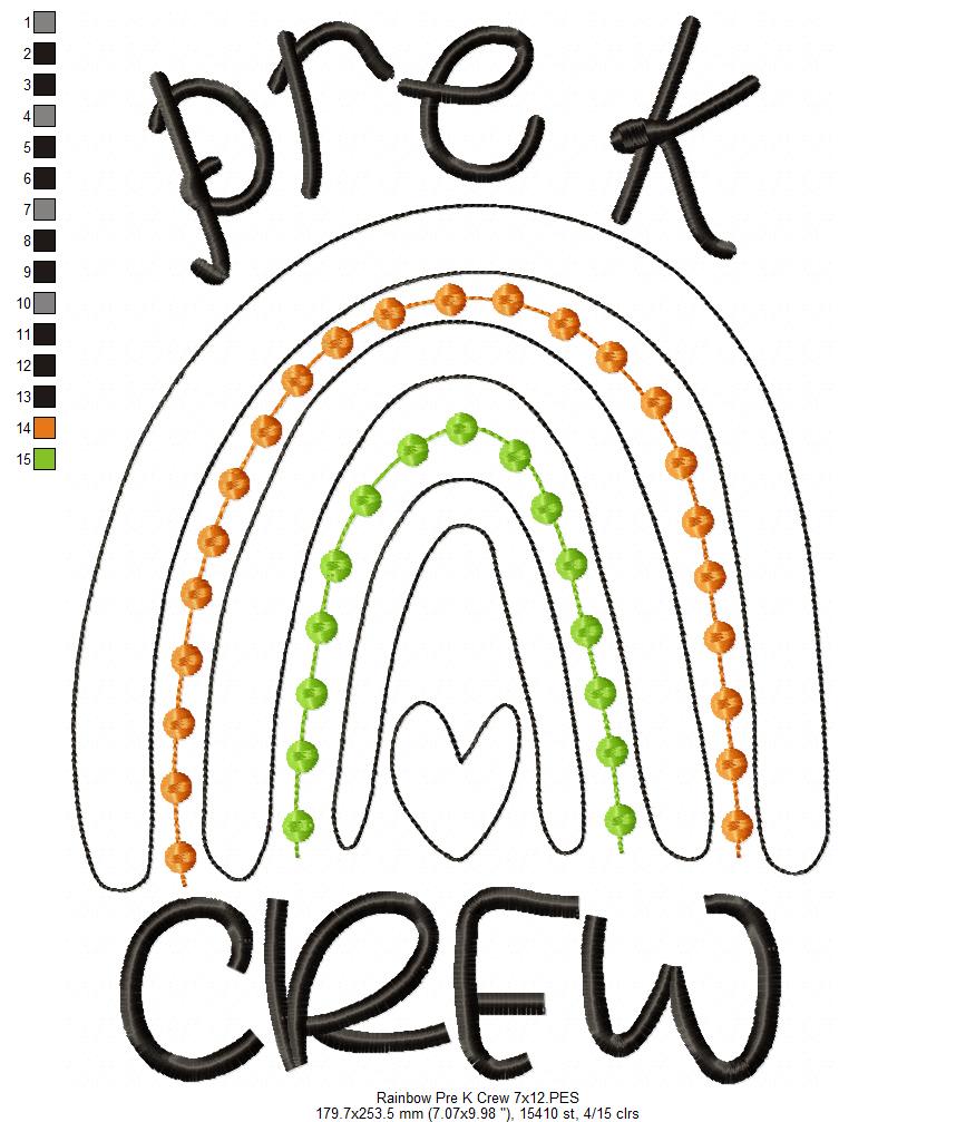 Rainbow Pre K Crew - Satin Applique and Bean Stitch Applique - Set of 2 designs