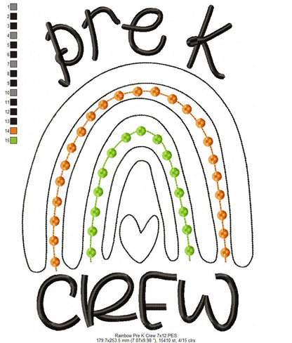 Rainbow Pre K Crew - Satin Applique and Bean Stitch Applique - Set of 2 designs