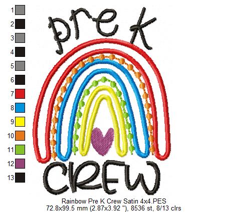 Rainbow Pre K Crew - Satin Applique and Bean Stitch Applique - Set of 2 designs