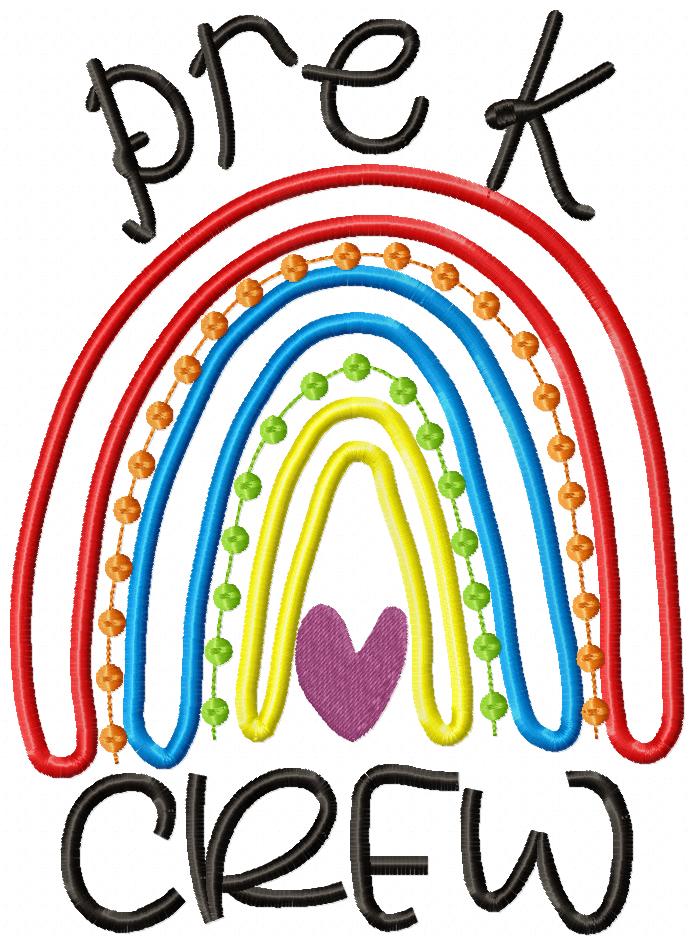 Rainbow Pre-K to 6th Grade Crew - Satin and Bean Stitch Applique - Set of 16 designs