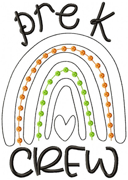 Rainbow Pre-K to 6th Grade Crew - Satin and Bean Stitch Applique - Set of 16 designs