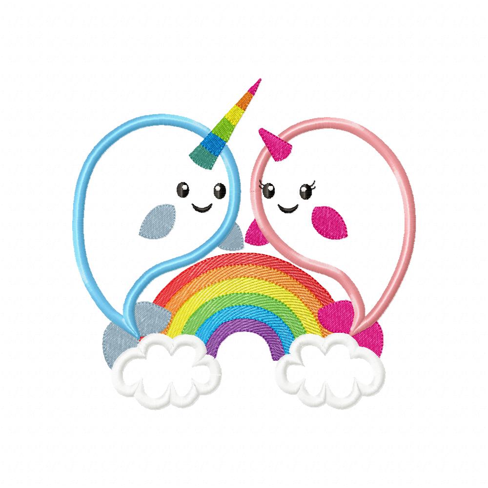 Rainbow Unicorn Whales - Applique