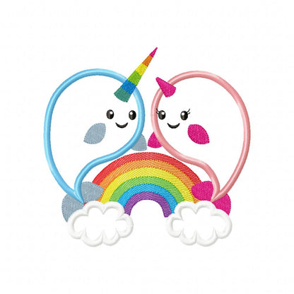 Rainbow Unicorn Whales - Applique