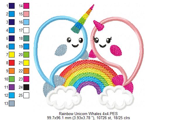 Rainbow Unicorn Whales - Applique