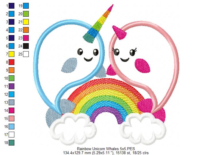 Rainbow Unicorn Whales - Applique
