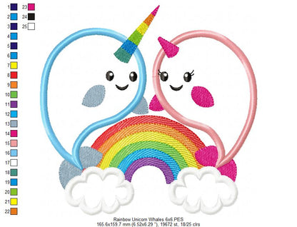 Rainbow Unicorn Whales - Applique