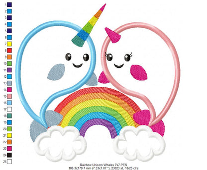 Rainbow Unicorn Whales - Applique