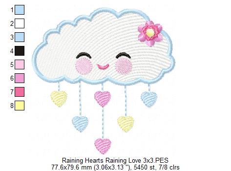 Raining Hearts Raining Love - Fill Stitch Embroidery