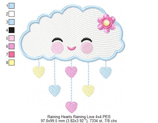 Raining Hearts Raining Love - Fill Stitch Embroidery