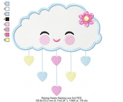 Raining Hearts Raining Love - Fill Stitch Embroidery