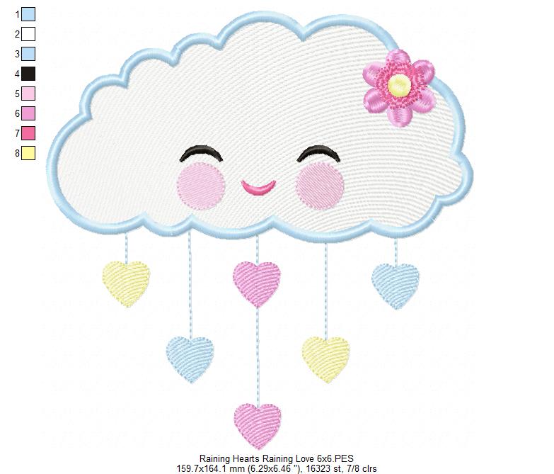 Raining Hearts Raining Love - Fill Stitch Embroidery