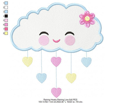 Raining Hearts Raining Love - Fill Stitch Embroidery