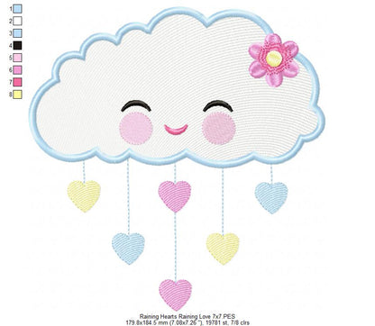 Raining Hearts Raining Love - Fill Stitch Embroidery
