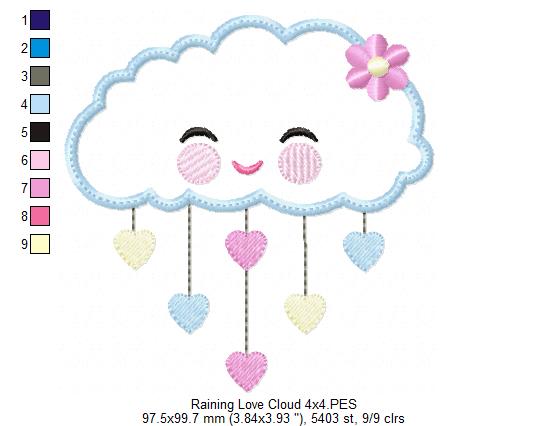 Raining Hearts Raining Love - Applique - Machine Embroidery Design