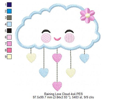 Raining Hearts Raining Love - Applique - Machine Embroidery Design