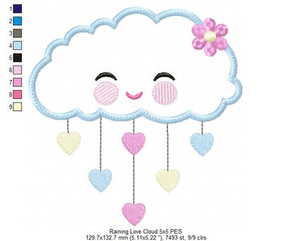 Raining Hearts Raining Love - Applique - Machine Embroidery Design