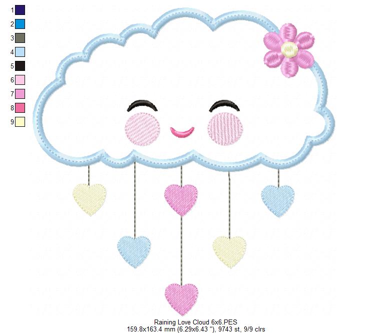 Raining Hearts Raining Love - Applique - Machine Embroidery Design