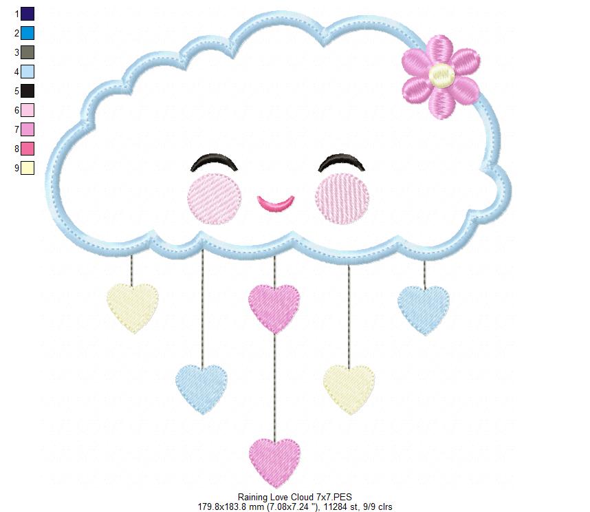 Raining Hearts Raining Love - Applique - Machine Embroidery Design