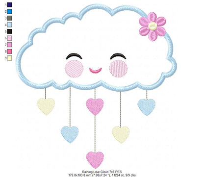 Raining Hearts Raining Love - Applique - Machine Embroidery Design