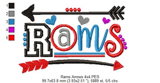 Rams Arrows Team Spirit – Satin Stitch – Machine Embroidery Design