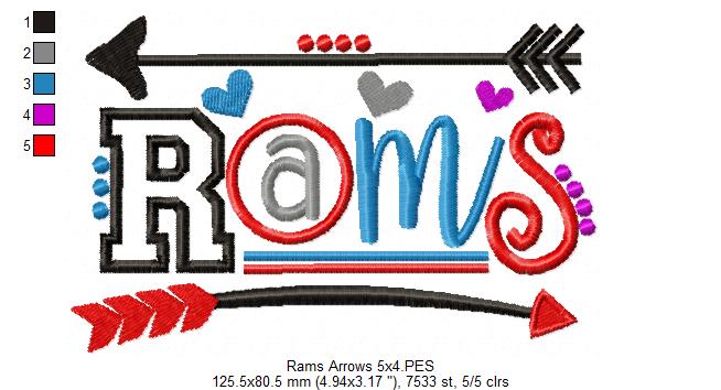 Rams Arrows Team Spirit – Satin Stitch – Machine Embroidery Design
