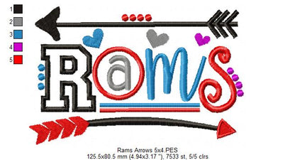 Rams Arrows Team Spirit – Satin Stitch – Machine Embroidery Design