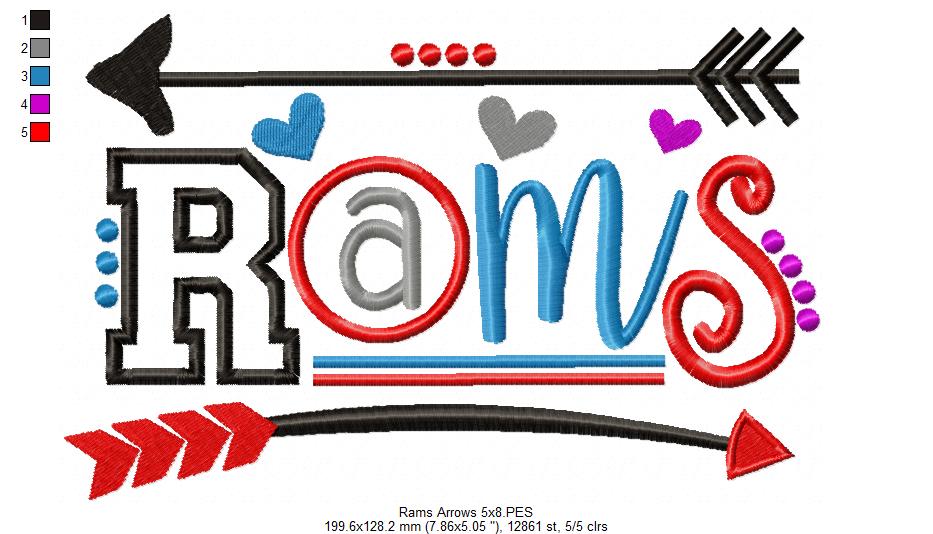 Rams Arrows Team Spirit – Satin Stitch – Machine Embroidery Design