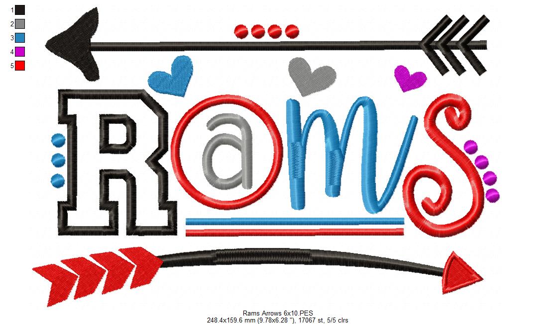Rams Arrows Team Spirit – Satin Stitch – Machine Embroidery Design