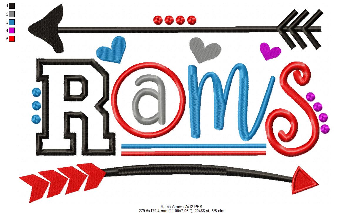 Rams Arrows Team Spirit – Satin Stitch – Machine Embroidery Design