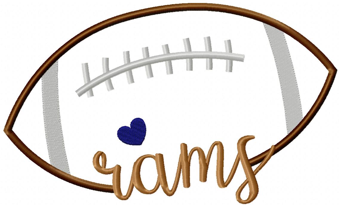 Rams Football Heart – Satin Stitch – Machine Embroidery Design