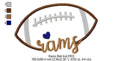 Rams Football Heart – Satin Stitch – Machine Embroidery Design