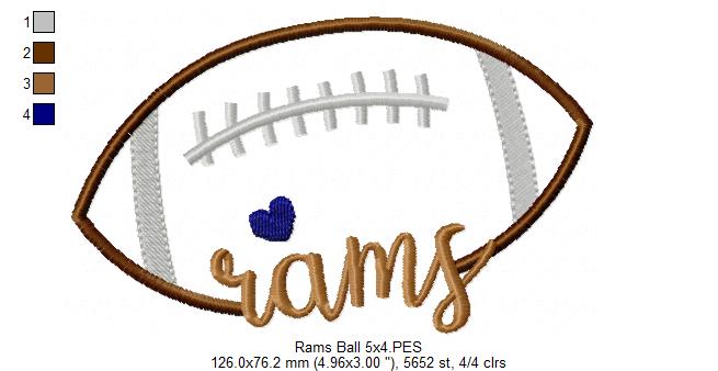 Rams Football Heart – Satin Stitch – Machine Embroidery Design