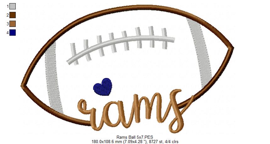 Rams Football Heart – Satin Stitch – Machine Embroidery Design