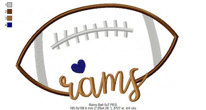 Rams Football Heart – Satin Stitch – Machine Embroidery Design