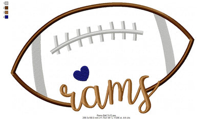 Rams Football Heart – Satin Stitch – Machine Embroidery Design