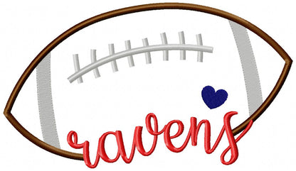 Ravens Football Heart – Satin Stitch – Machine Embroidery Design