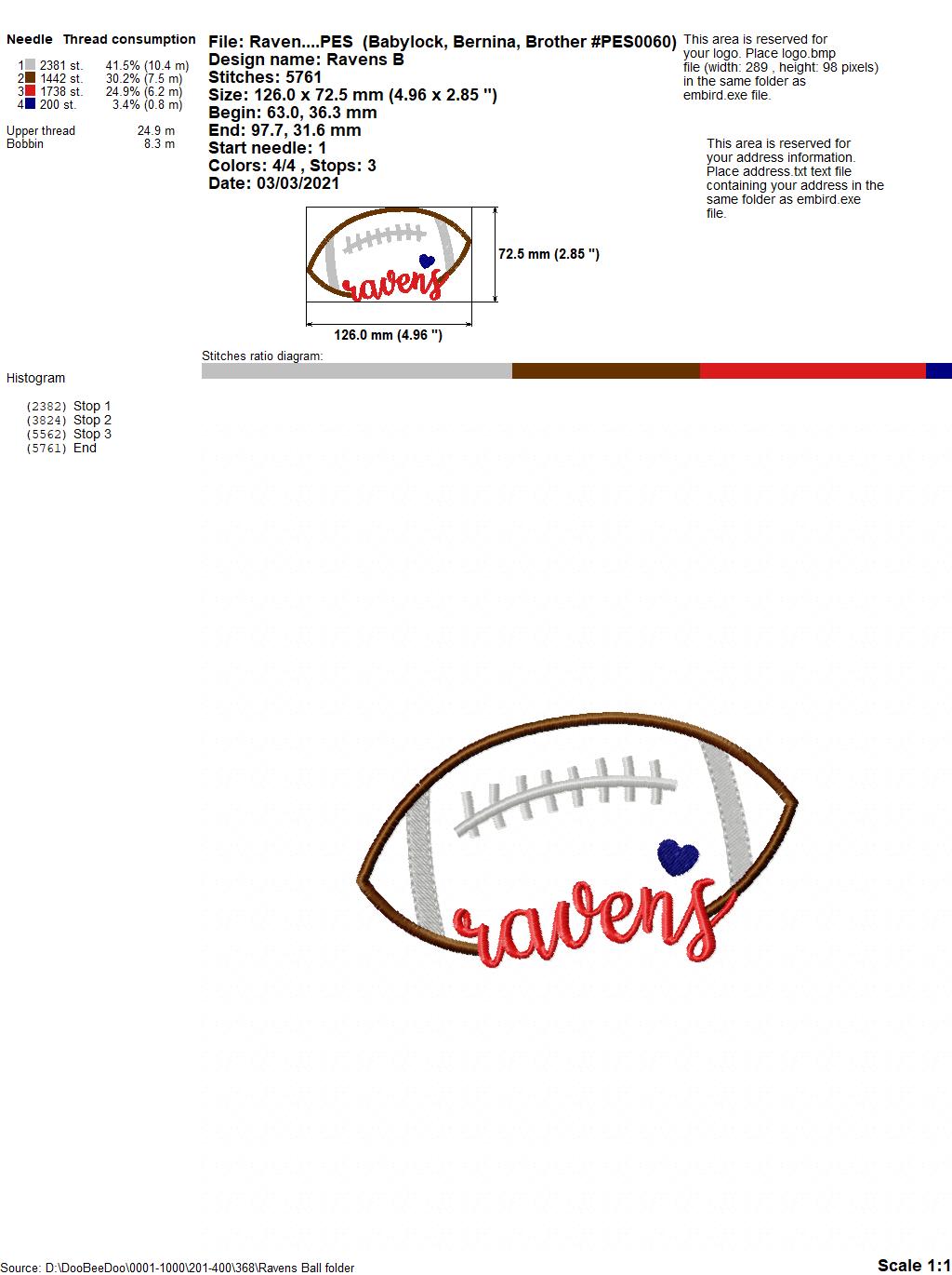 Ravens Football Heart – Satin Stitch – Machine Embroidery Design