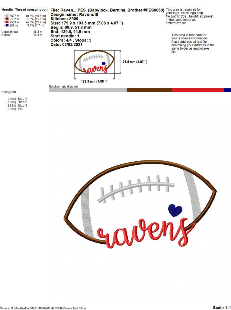 Football Ravens Ball - Fill Stitch