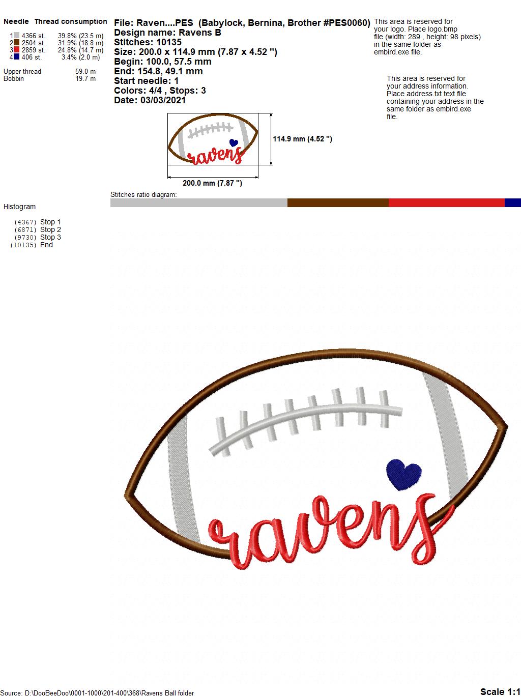 Ravens Football Heart – Satin Stitch – Machine Embroidery Design