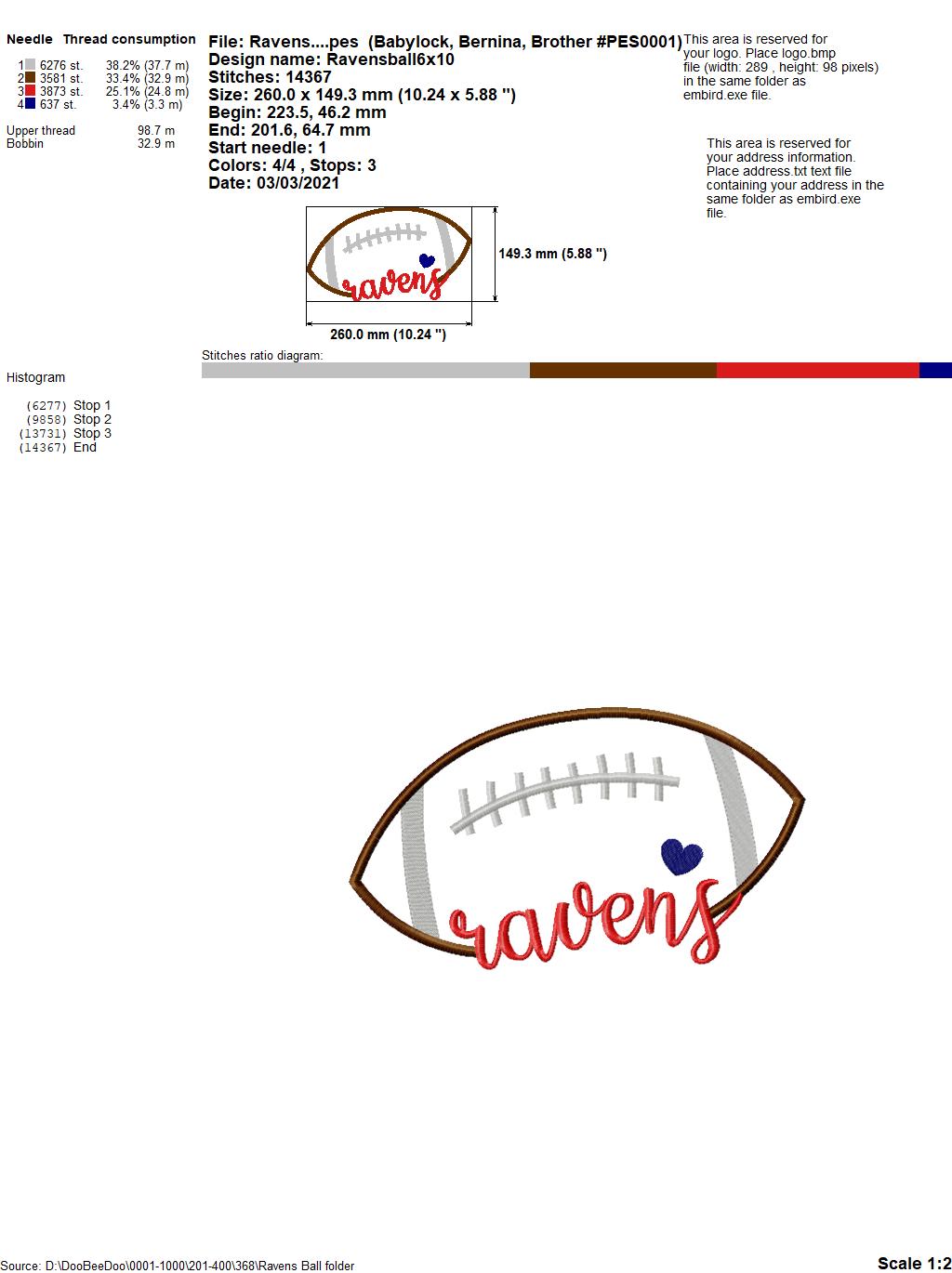 Ravens Football Heart – Satin Stitch – Machine Embroidery Design