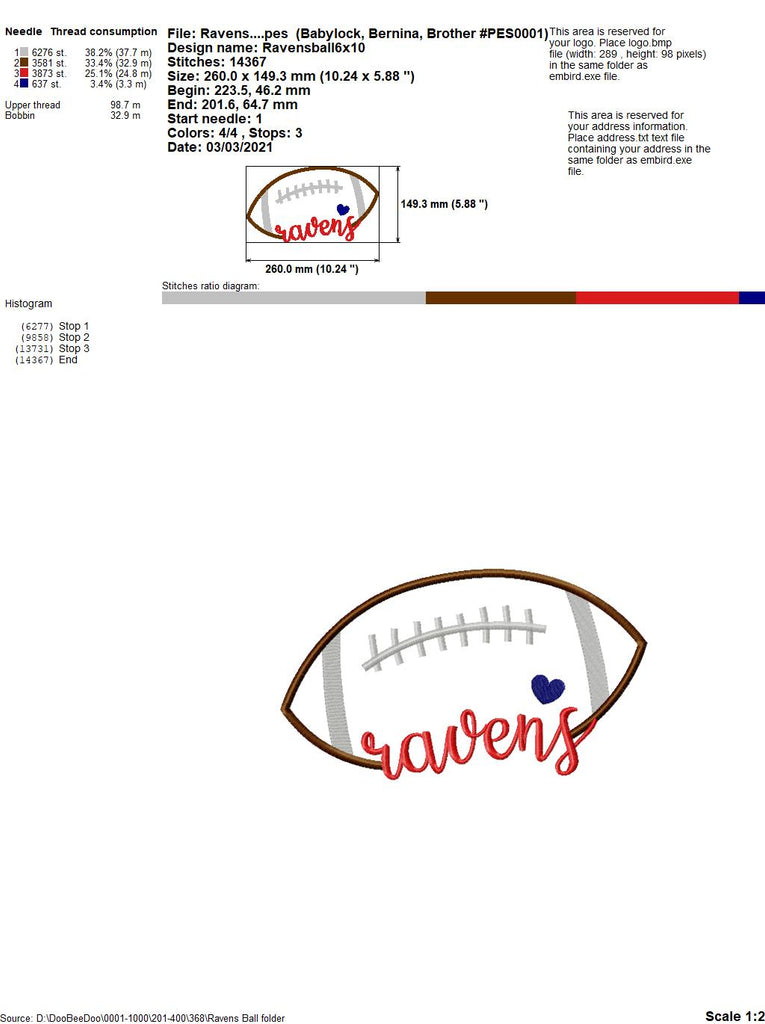 Football Ravens Ball - Fill Stitch